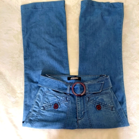 Vintage Pants - Vintage Blue Hip Hugger Bell Bottom Pants